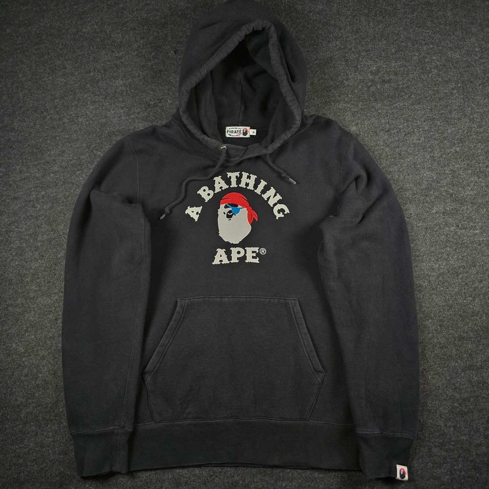 A Bathing Ape Men's Black Pirate Store Logo Graphic Street Hoodie BAPE Size M